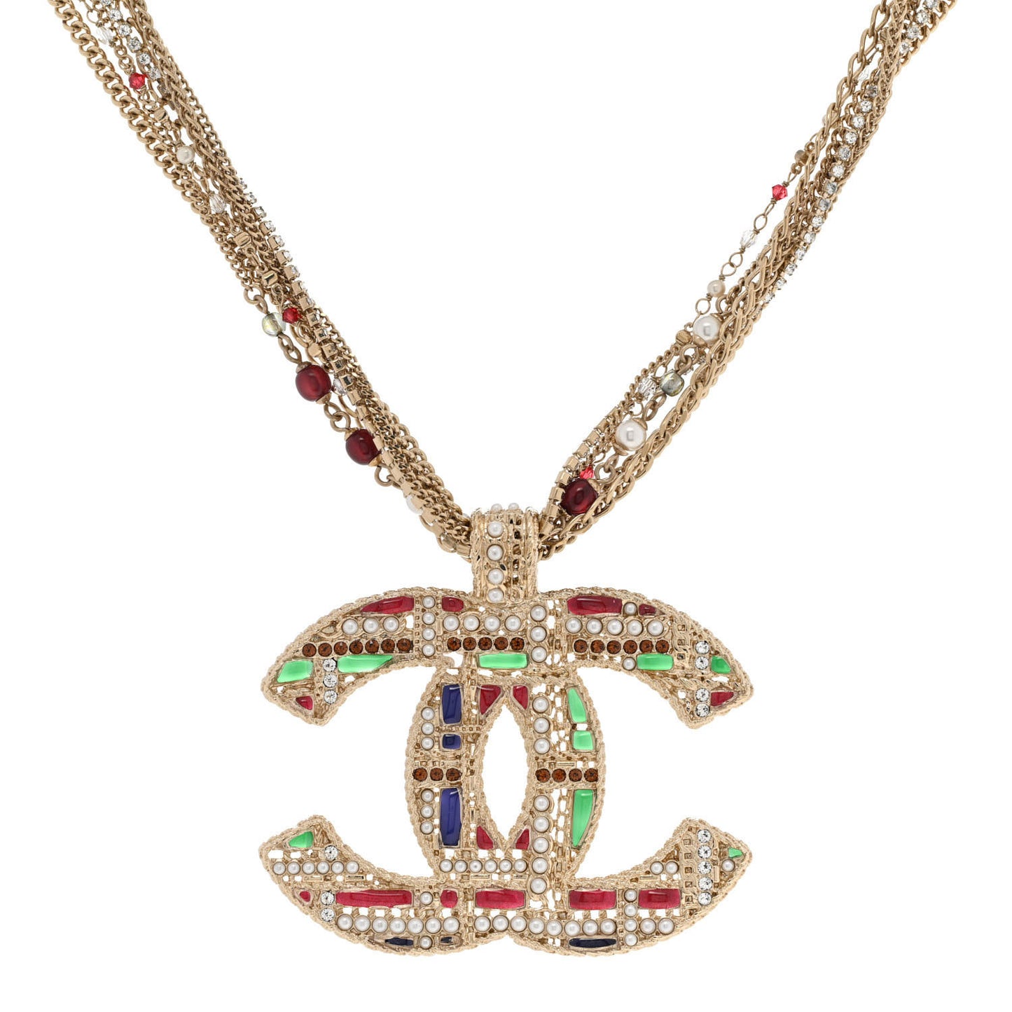 Tweed Effect Multi Strand CC Large Pendant Necklace Gold Multicolor