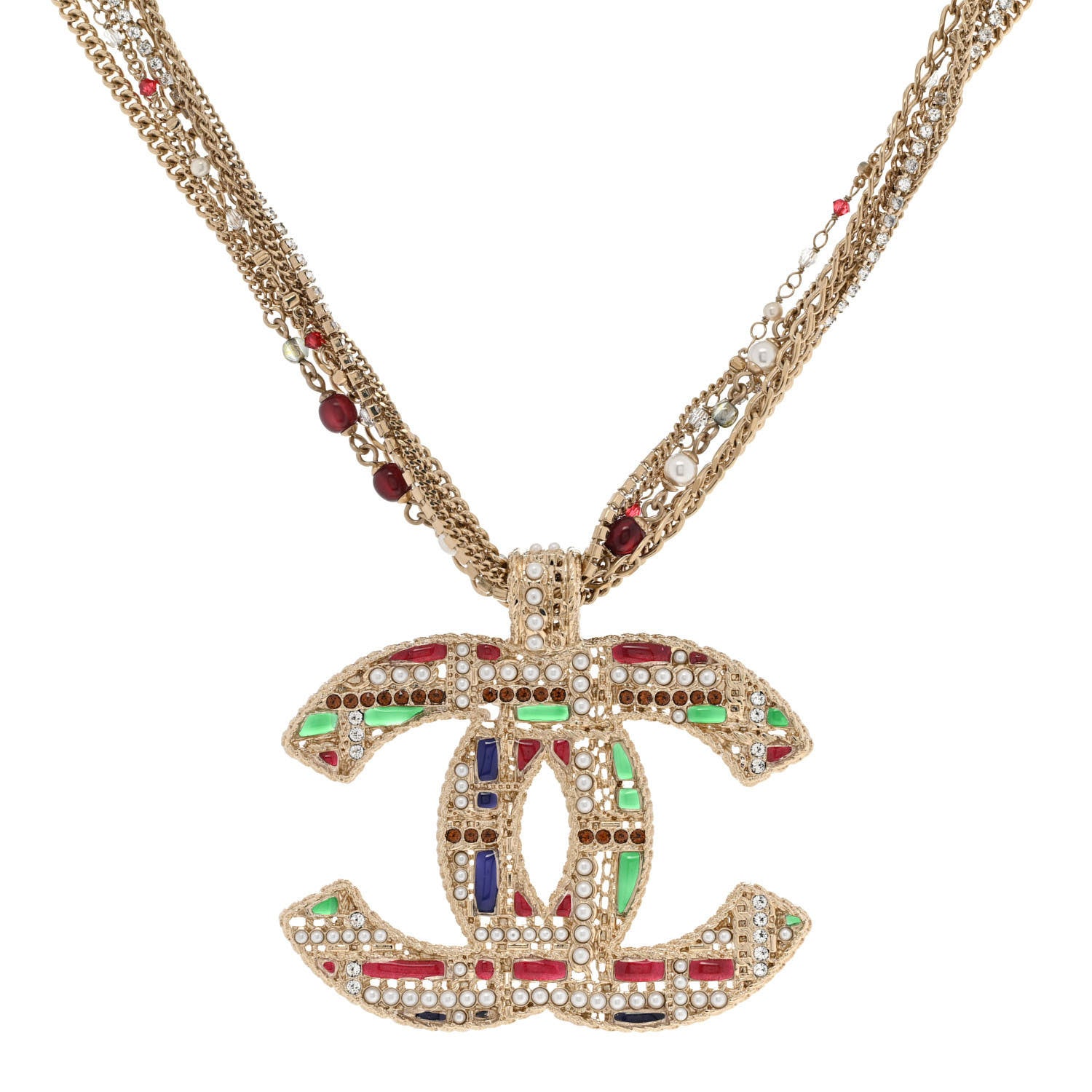 Chanel Tweed Effect Multi Strand CC Large Pendant Necklace Gold Multicolor 1 of 6