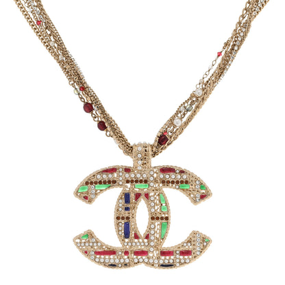 Chanel Tweed Effect Multi Strand CC Large Pendant Necklace Gold Multicolor 1 of 6