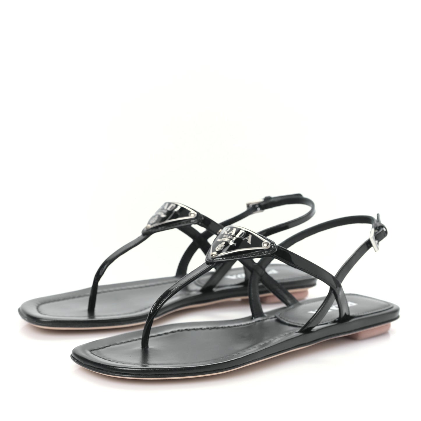 Vernice Metal Triangle Logo Slingback Flat Thong Sandals 38.5 Black