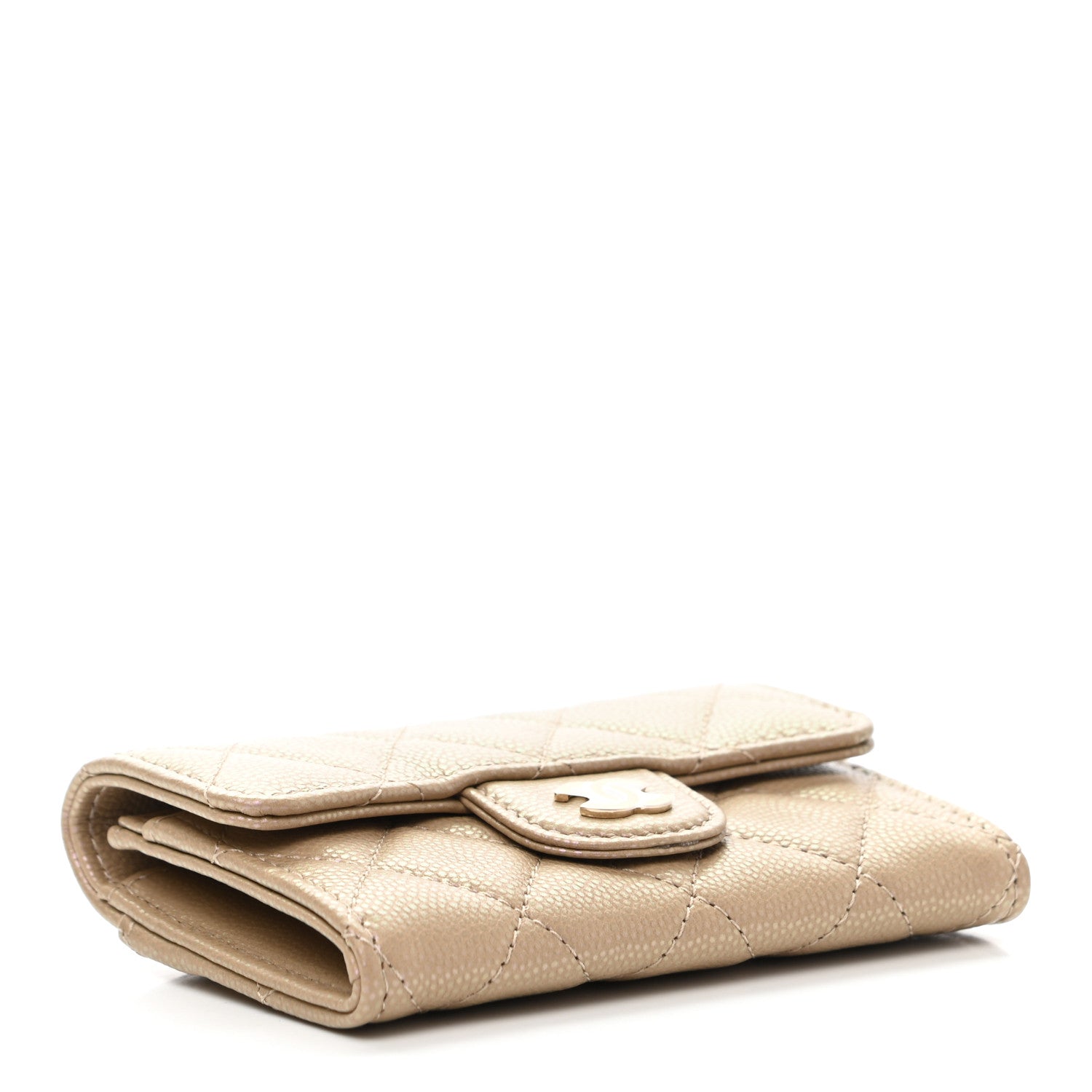Chanel Iridescent Calfskin Quilted Flap Card Holder Wallet Beige 4 of 9