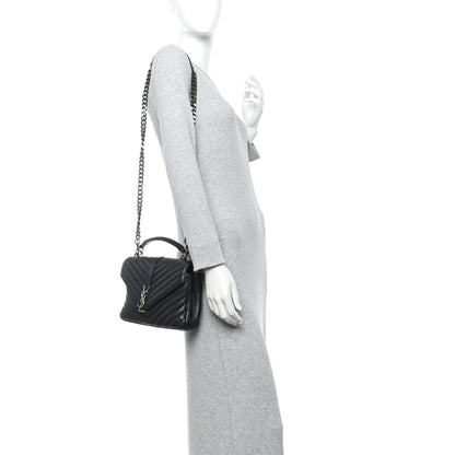 Saint Laurent Sheepskin Matelasse Chevron Monogram Medium College Bag Light Coal 2 of 15