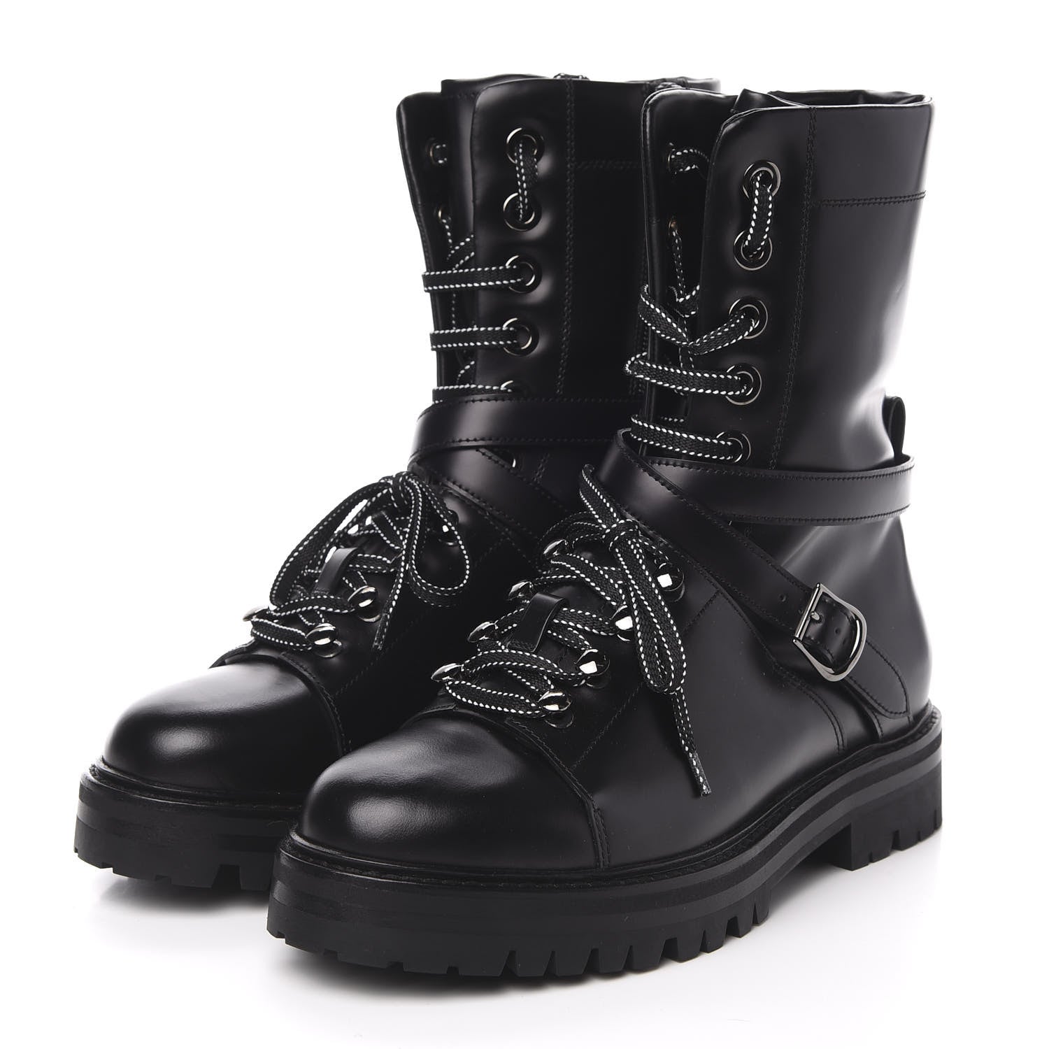 Valentino Garavani Smooth Calfskin Rockstud Buckled 25mm Combat Boots 38 Black 3 of 8