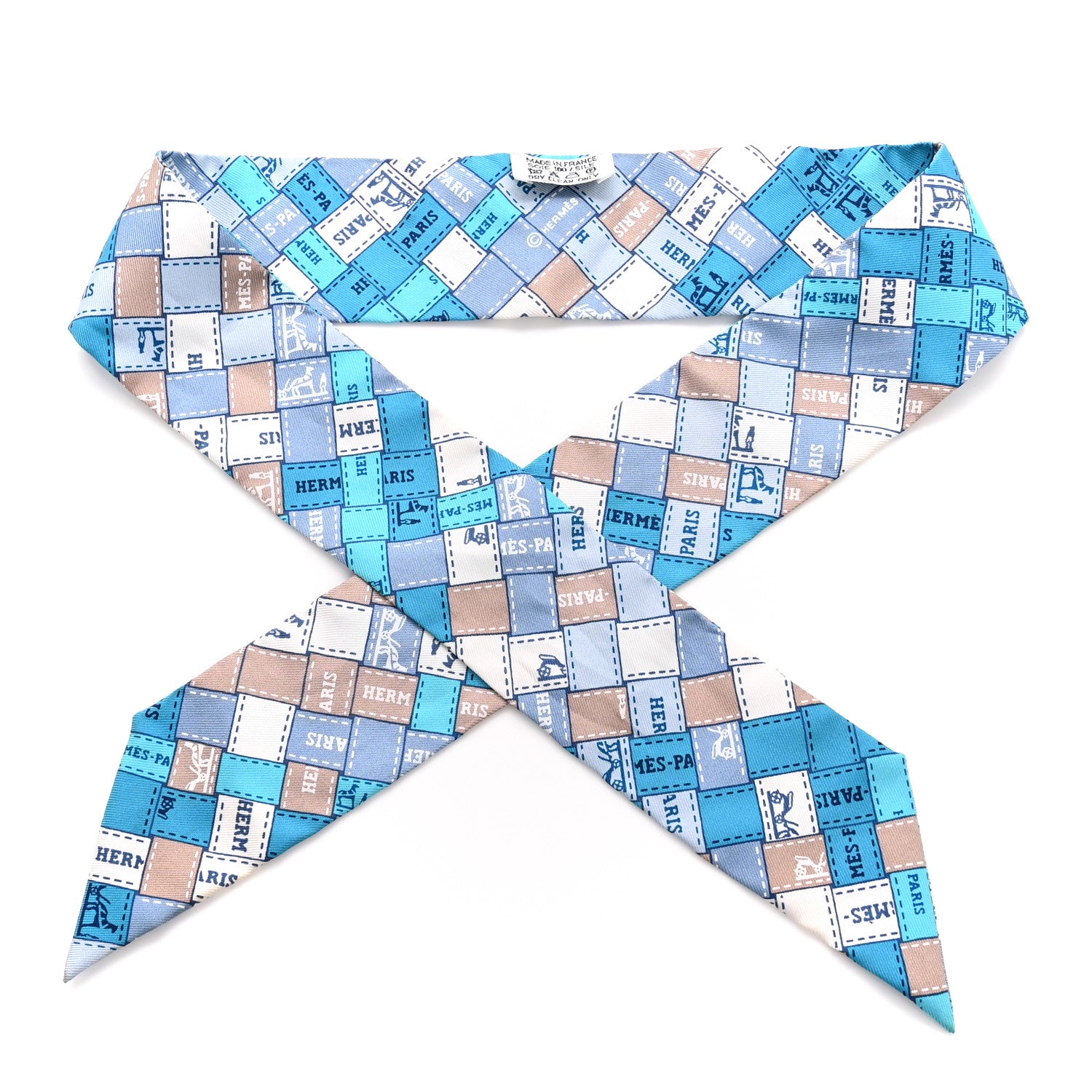 Hermes Silk Bolduc Au Carre Twilly Bleu Turquoise White Etoupe 1 of 3