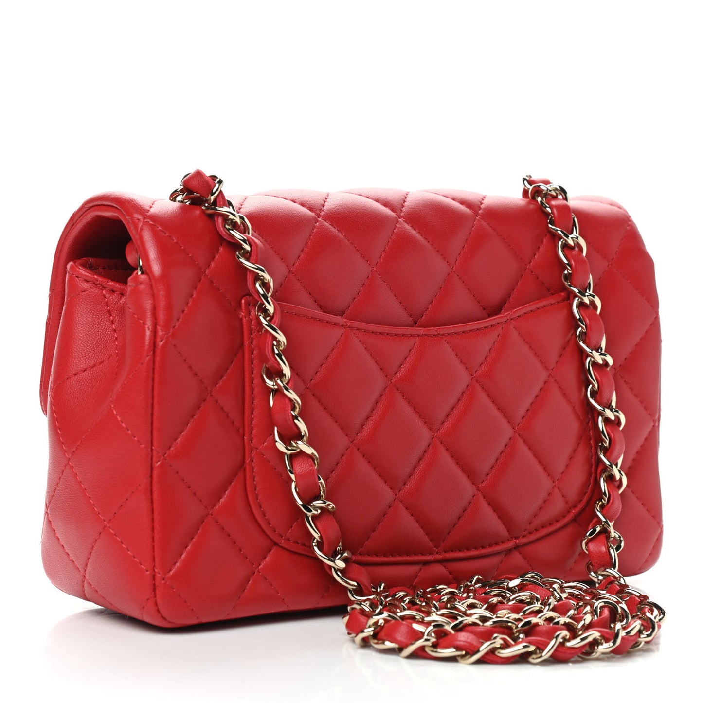 Lambskin Quilted Mini Rectangular Flap Red