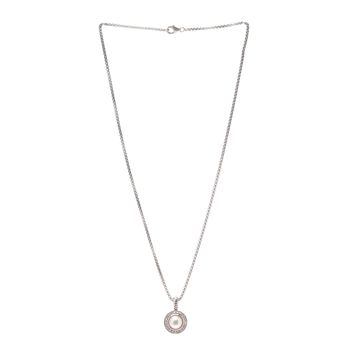 Sterling Silver Diamond Pearl 8mm Cerise Pendant Necklace