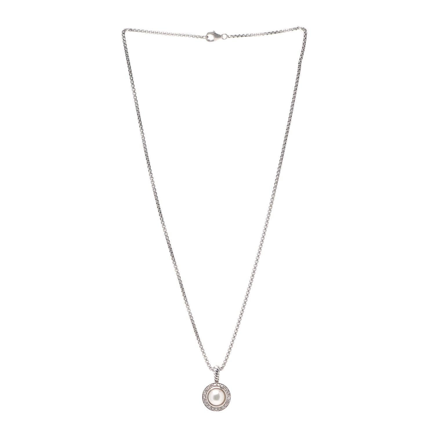 David Yurman Sterling Silver Diamond Pearl 8mm Cerise Pendant Necklace 3 of 4