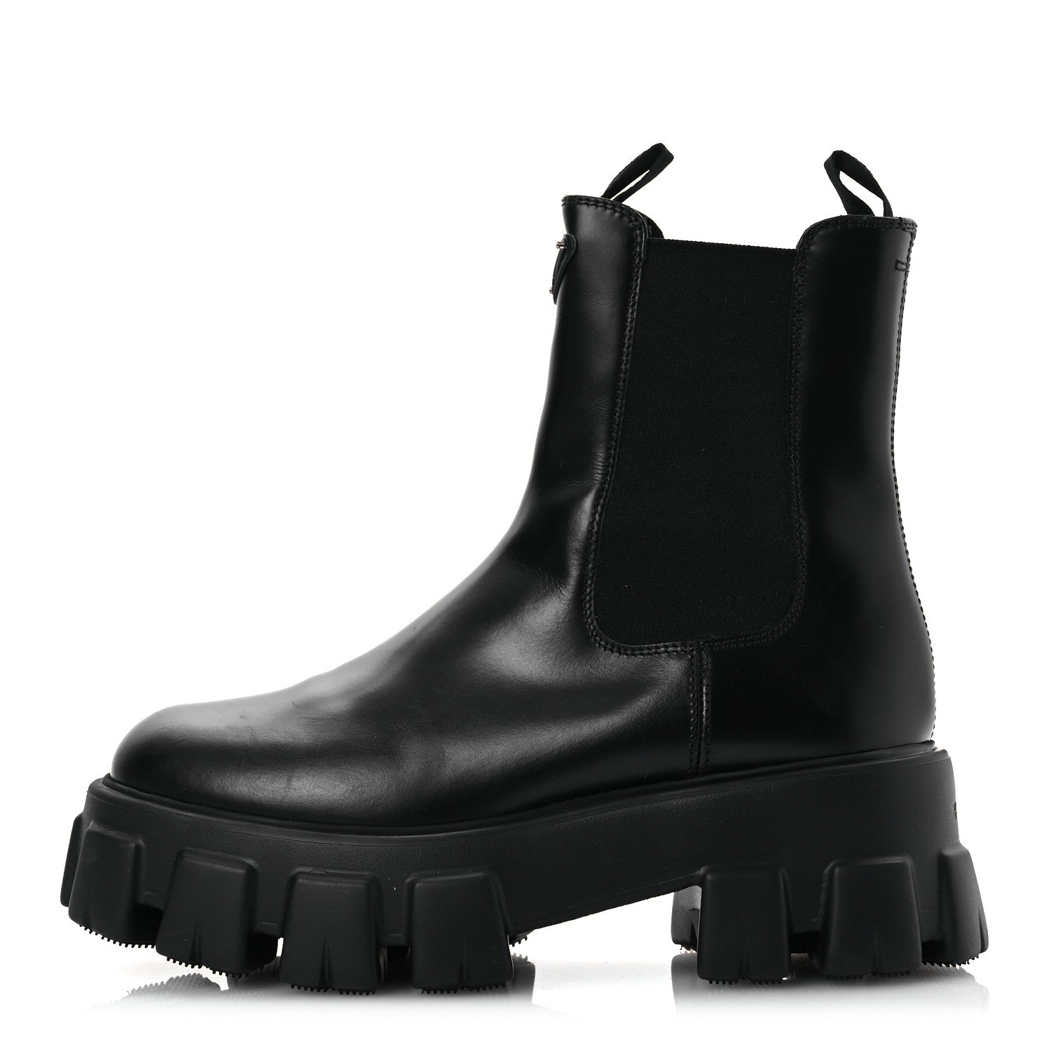 Prada Spazzolato Rois Triangle Monolith Chelsea 55mm Boots 39 Black 1 of 11