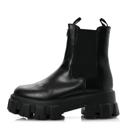 Prada Spazzolato Rois Triangle Monolith Chelsea 55mm Boots 39 Black 1 of 11