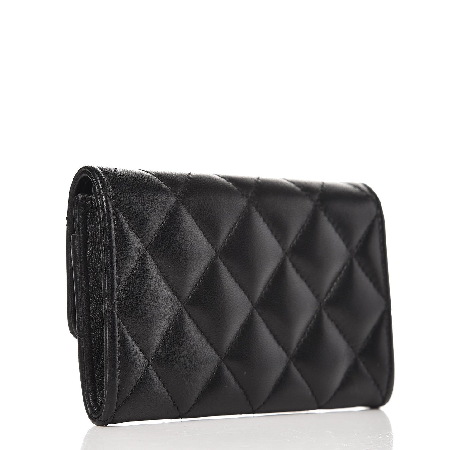 Lambskin Quilted Flap Card Holder Black
