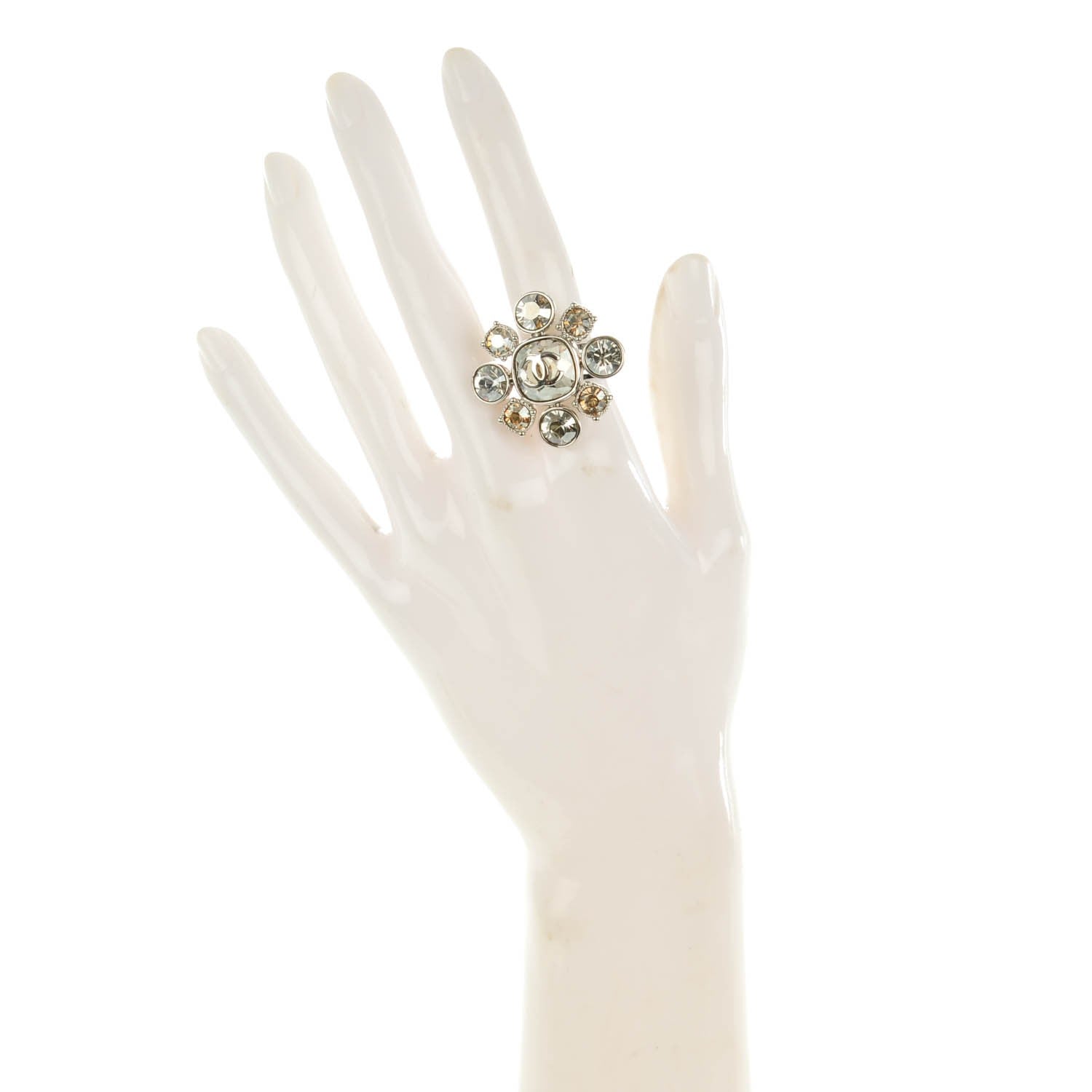Chanel Crystal CC Ring 6.75 Silver 2 of 6