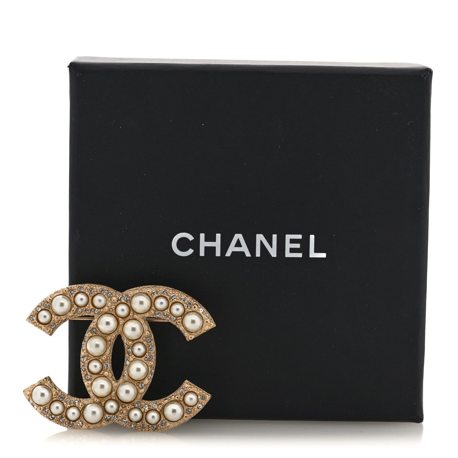 Chanel Metal Crystal Graduated Pearl CC Brooch Gold 1860042
