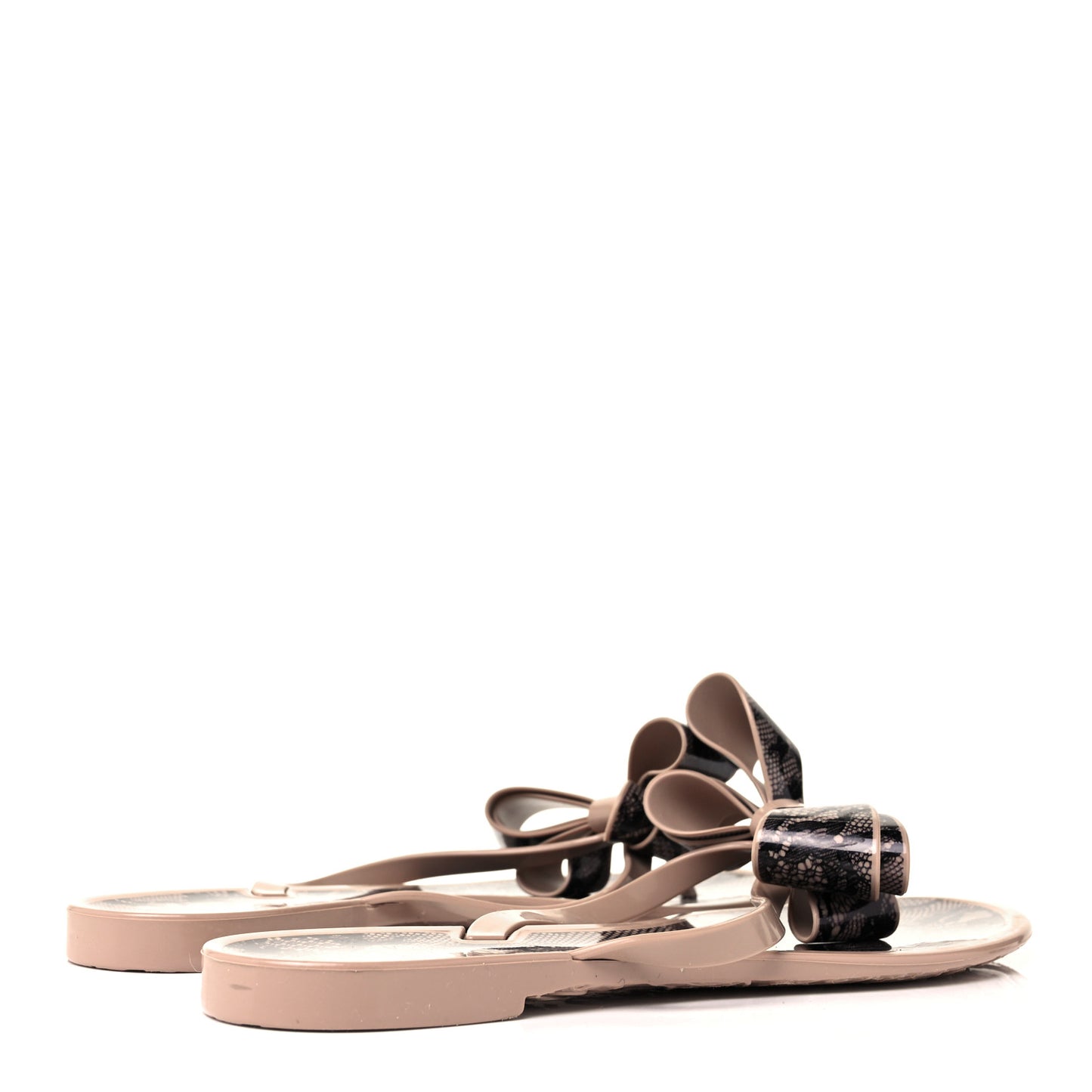 PVC Jelly Lace Print Bow Thong Sandals 41 Black Poudre