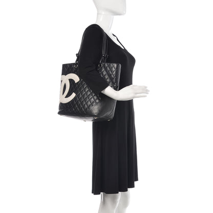 Chanel Calfskin Quilted Large Cambon Tote Black White 2 of 21