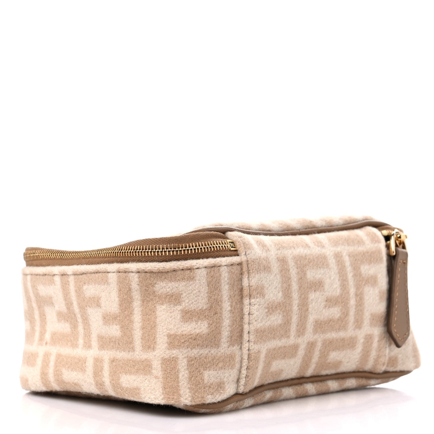 Fendi Wool FF 1974 Cosmetic Case Beige Cammello Sand 3 of 10