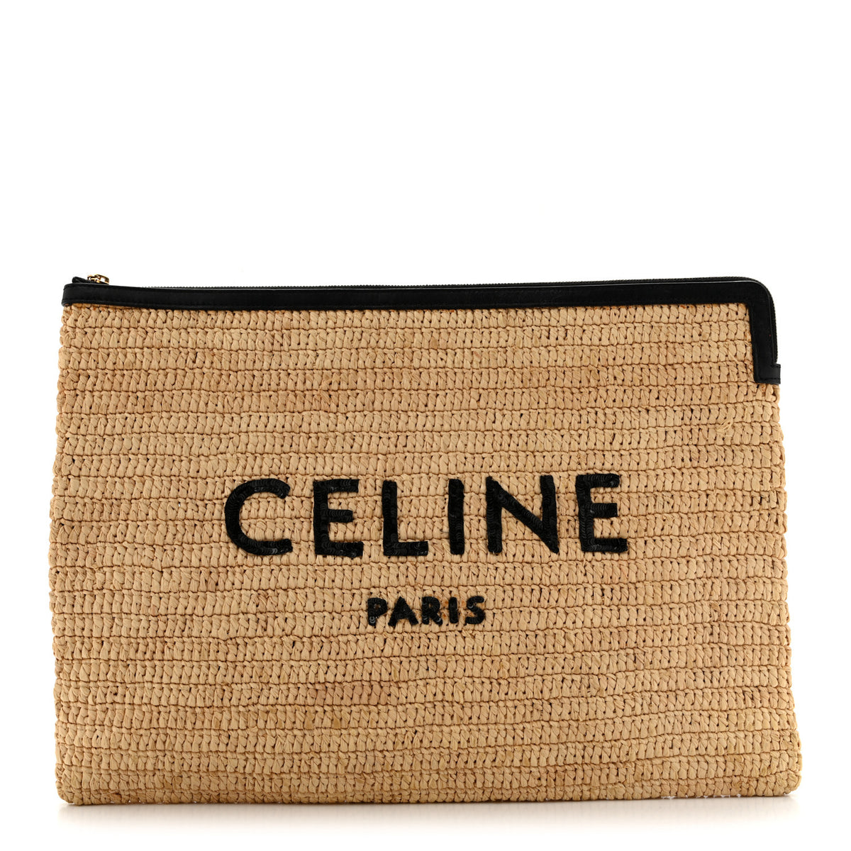 Celine Raffia Sequin Large Pouch Black 1 of 12