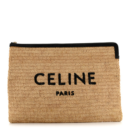 Celine Raffia Sequin Large Pouch Black 1 of 12
