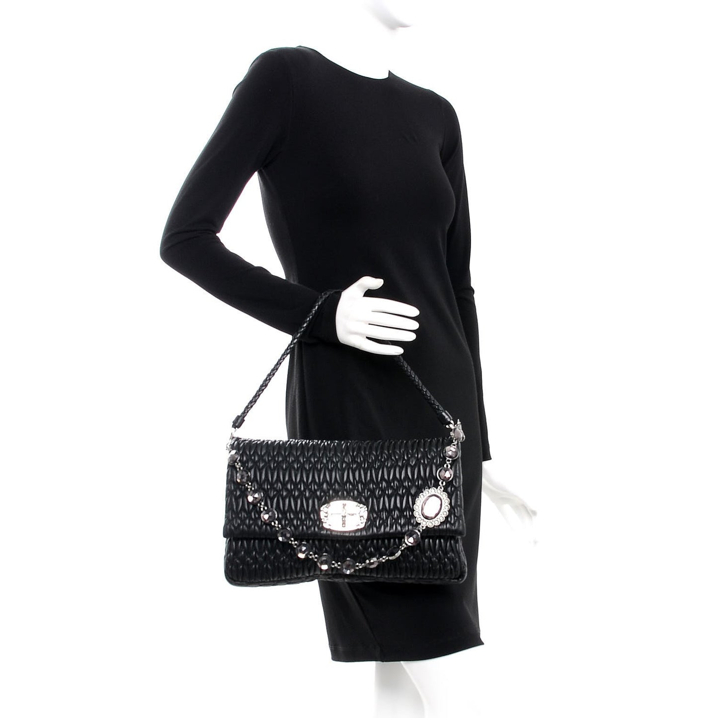 Nappa Matelasse Crystal Flap Clutch Black
