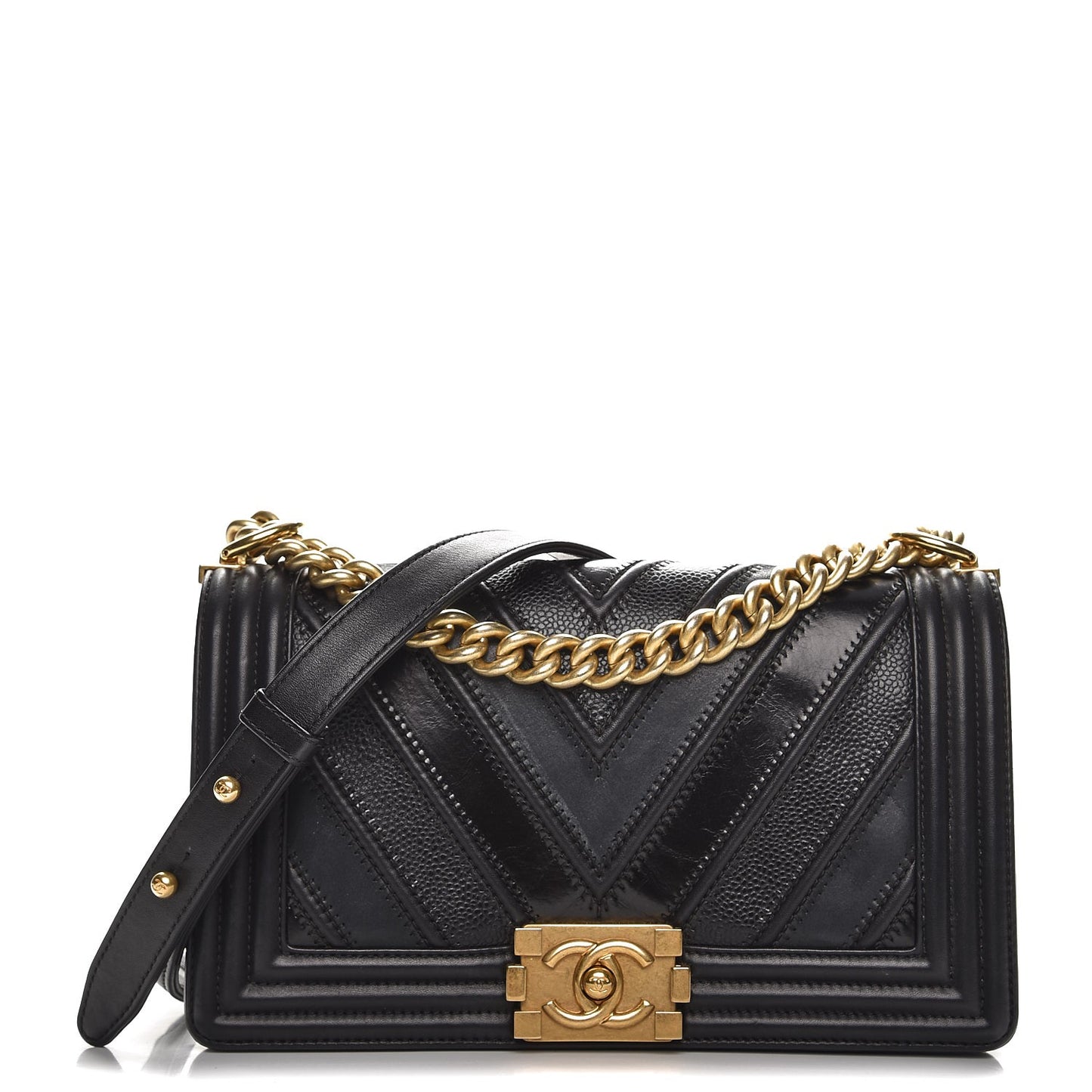 Caviar Suede Calfskin Chevron Medium Boy Flap Black