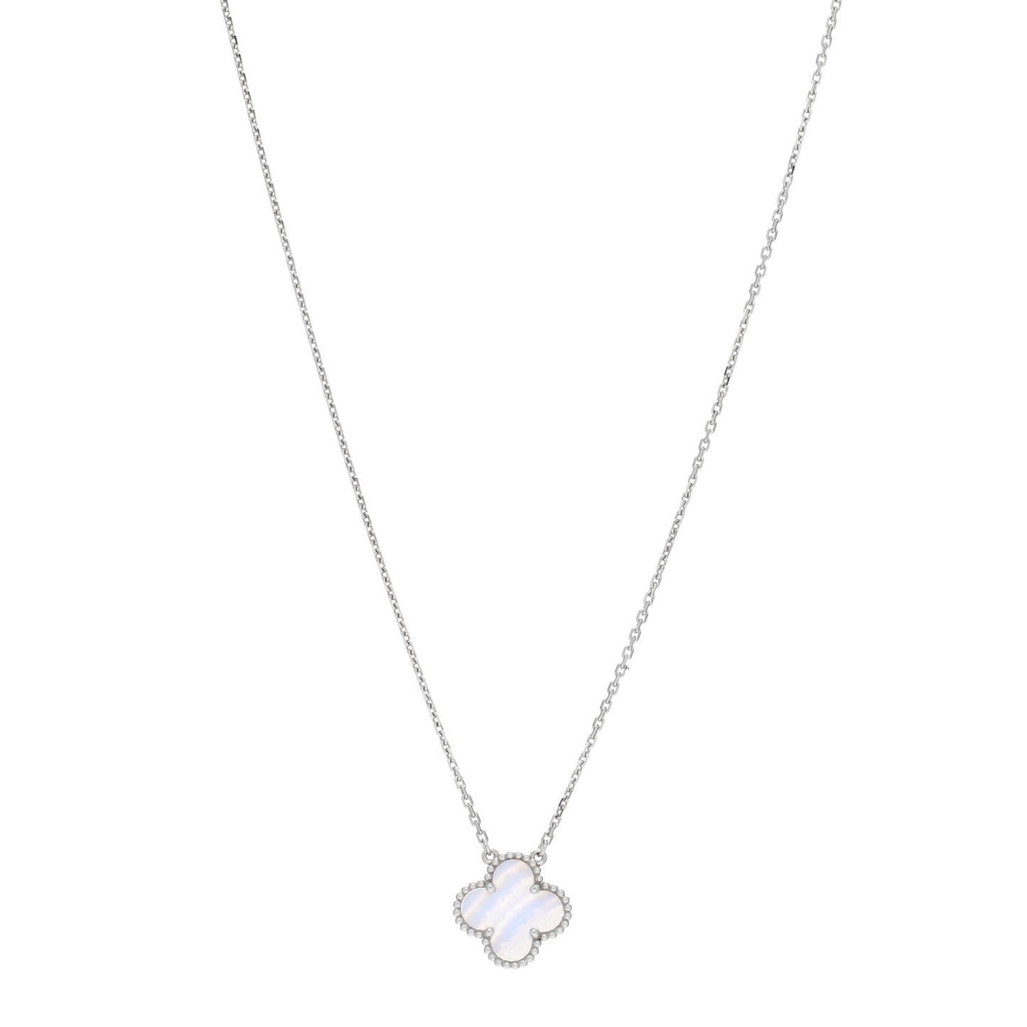 18k White Gold Chalcedony Vintage Alhambra Pendant Necklace
