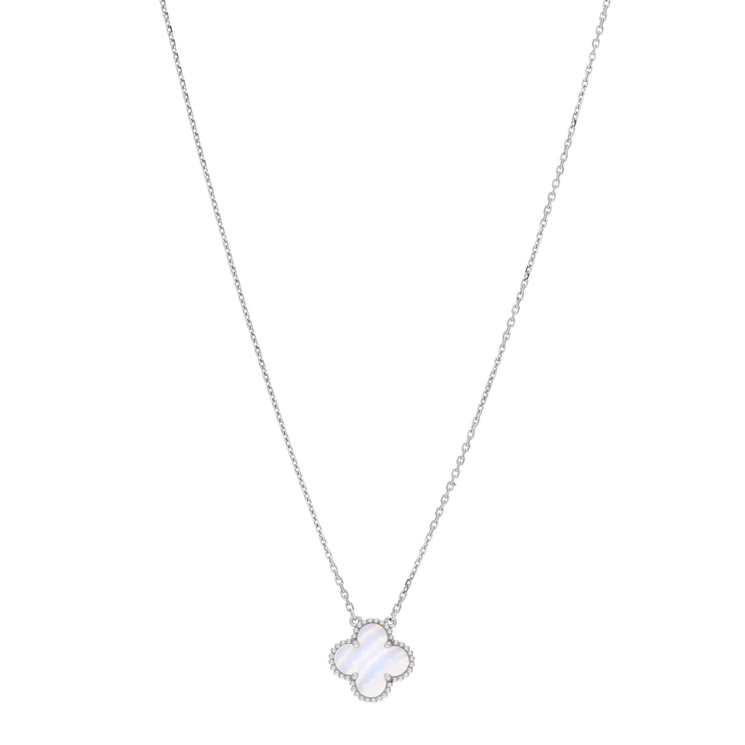 Van Cleef & Arpels 18k White Gold Chalcedony Vintage Alhambra Pendant Necklace 1 of 5