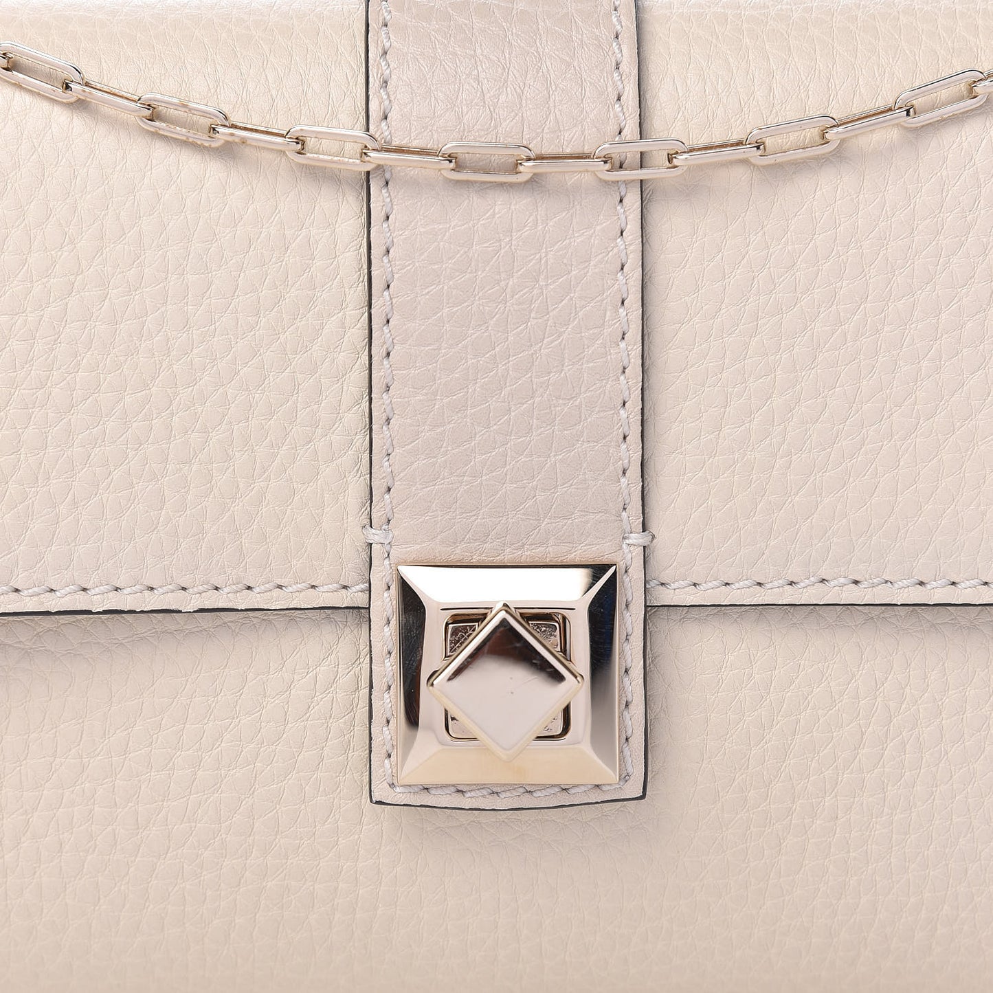 Pebbled Calfskin Rockstud Chain Clutch Light Ivory