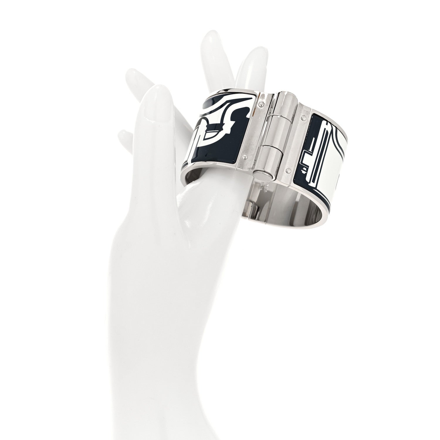 Hermes Enamel Printed Extra Wide Les Coupes Tattoo Hinged Bracelet S Positif Negatif 2 of 5