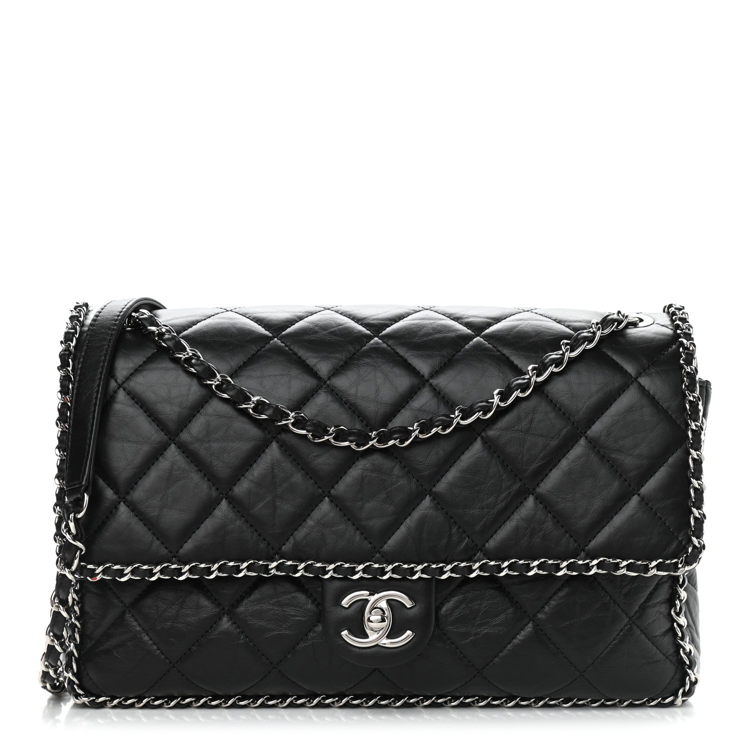Chanel Crumpled Calfskin Quilted Large Chain All Over Flap Bag Black 1 of 9