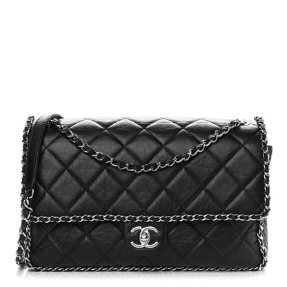 Chanel Crumpled Calfskin Quilted Large Chain All Over Flap Bag Black 1 of 9