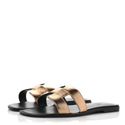 Hermes Metallic Nappa Oran Sandals 40 Vert Bronze 3 of 10