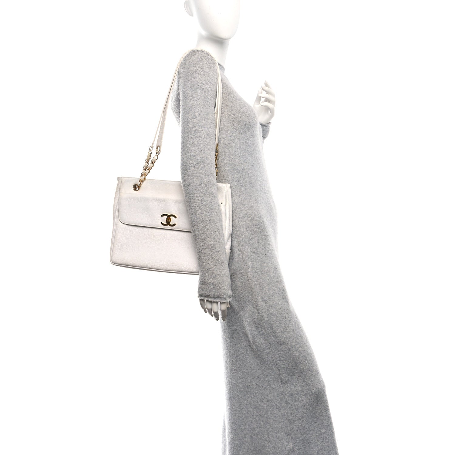 Chanel Caviar Flap Shoulder Bag White 3 of 10