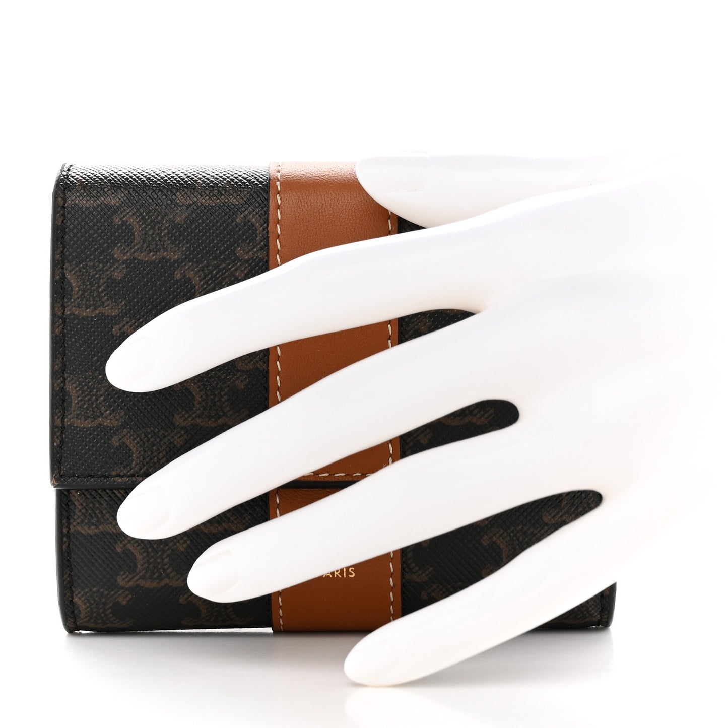 Canvas Triomphe Lambskin Folded Compact Wallet Tan