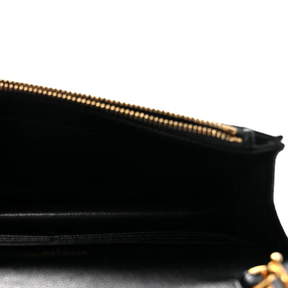Saint Laurent Grain De Poudre Matelasse Chevron Monogram Envelope Chain Wallet Black 5 of 10