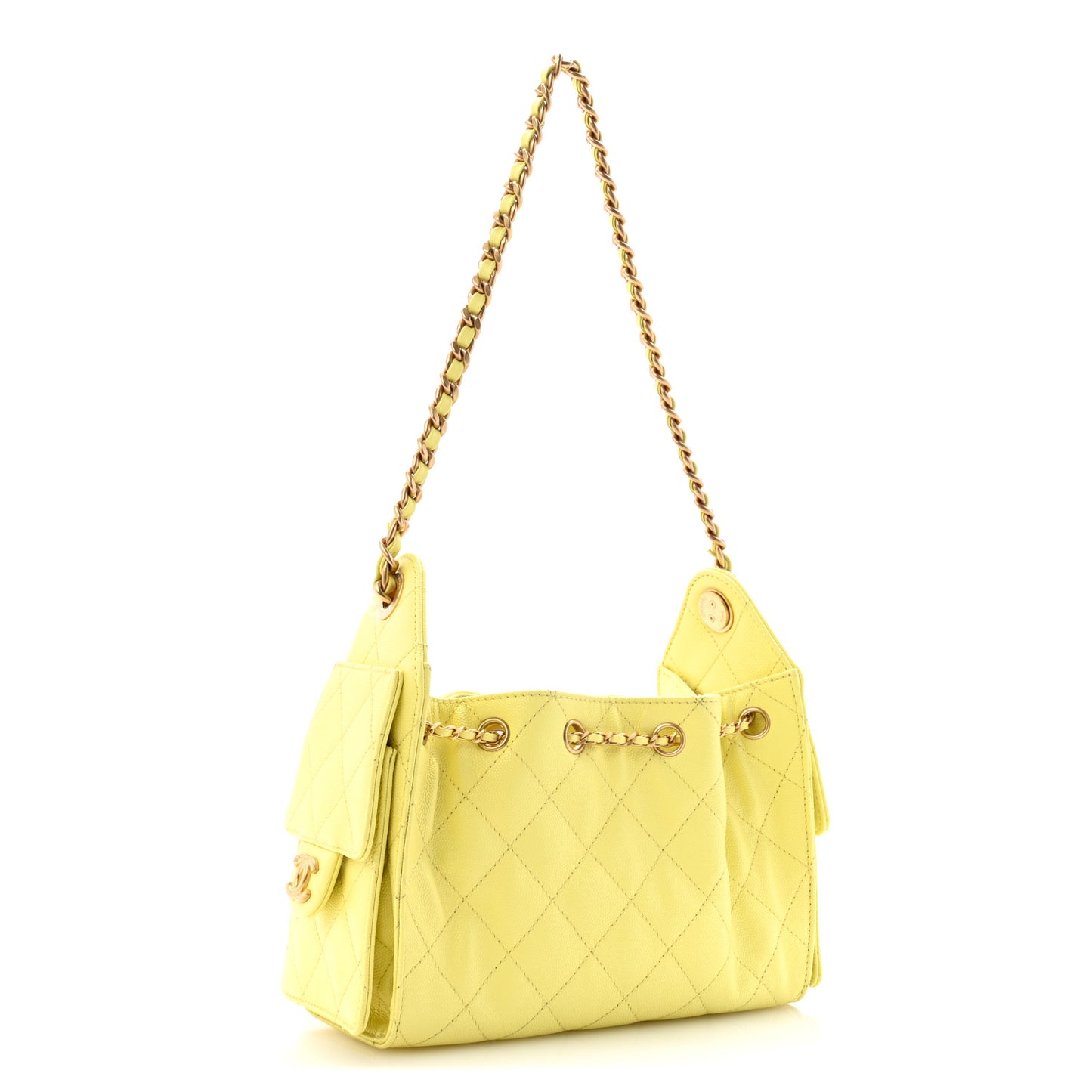 Caviar Quilted Mini Chanel 25 Handbag Light Yellow Light Yellow