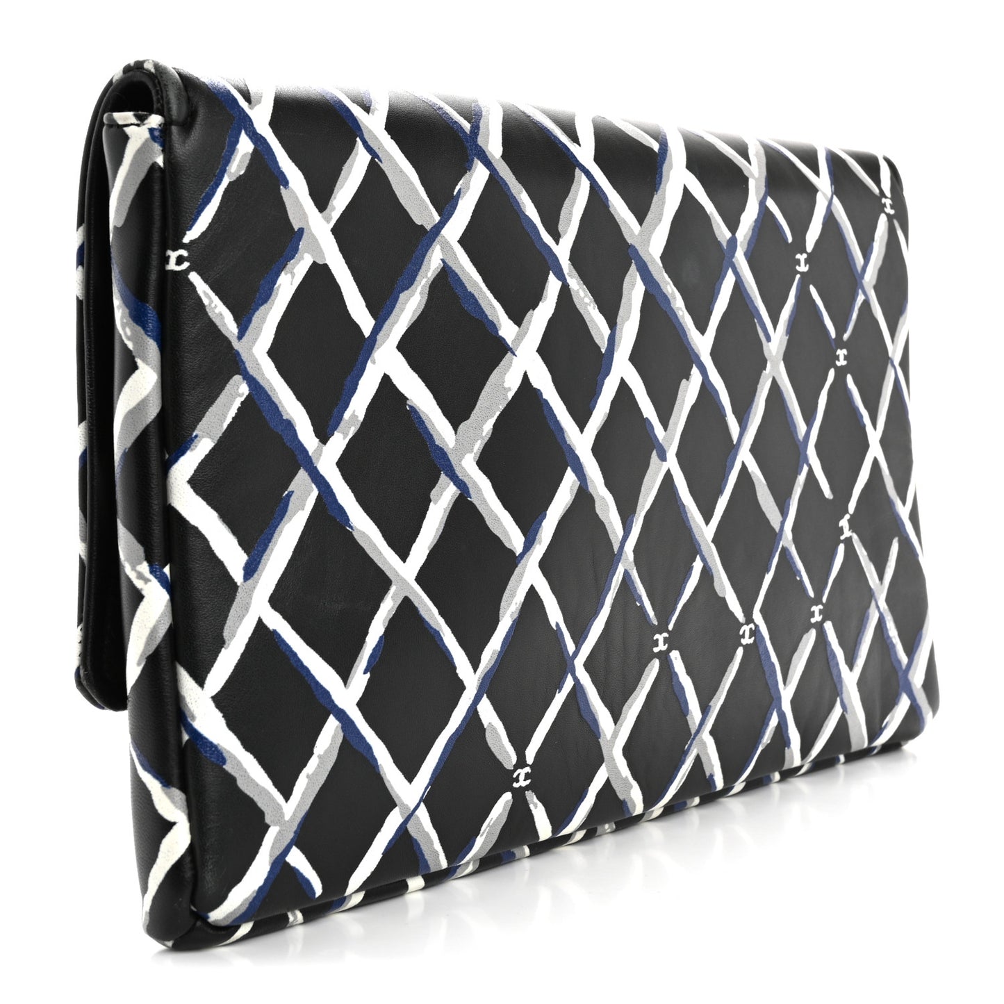 Lambskin Printed Quilt Flap Clutch Black White