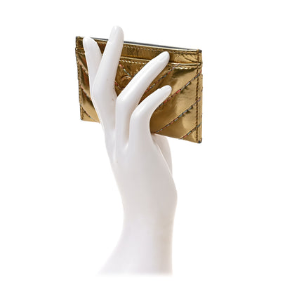 Chanel Metallic Calfskin Chevron Quilted Card Holder Gold 2 of 8