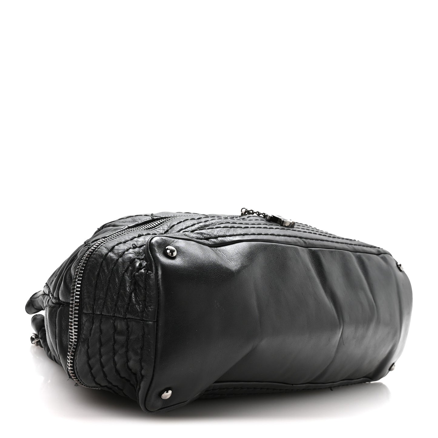 Lambskin Stitched Expandable Tote Black