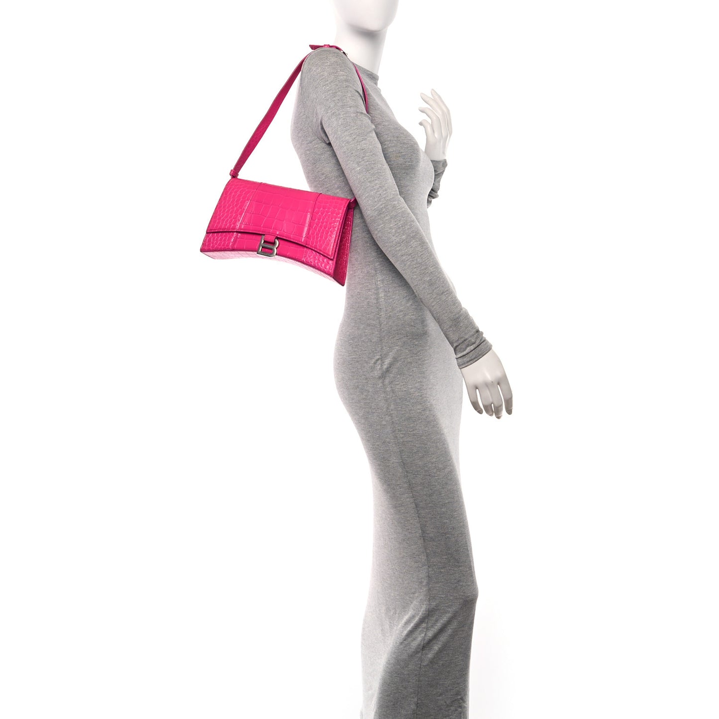 Shiny Calfskin Crocodile Embossed Small Hourglass Sling Shoulder Bag Fuchsia