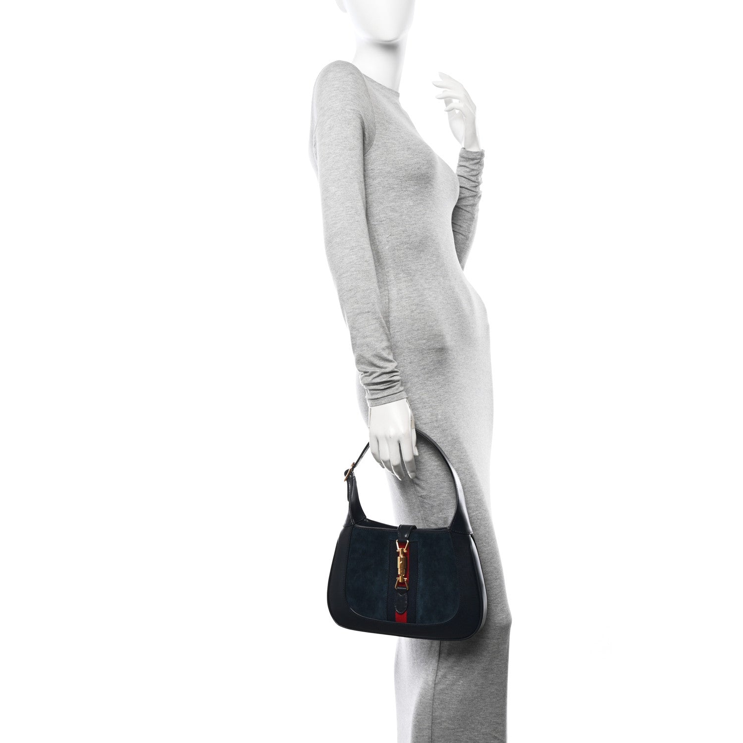 Gucci Suede Boarded Dyana Lux Calfskin Suede Small Jackie 1961 Hobo Navy 2 of 9