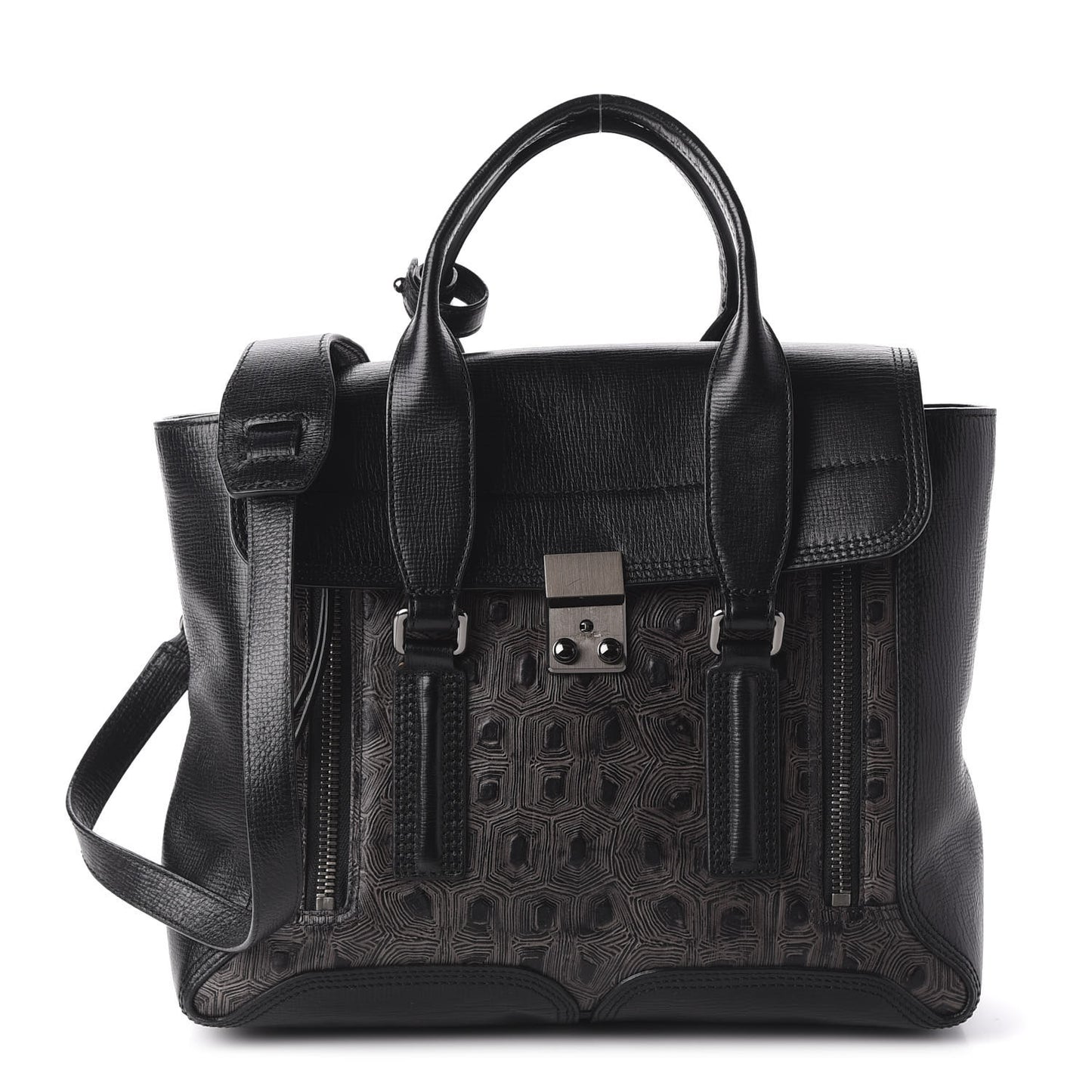 3.1 Turtle Embossed Medium Pashli Satchel Black