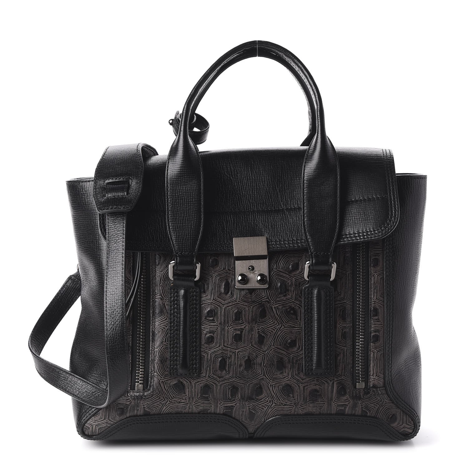 3.1 Phillip Lim 3.1 Turtle Embossed Medium Pashli Satchel Black 1 of 10