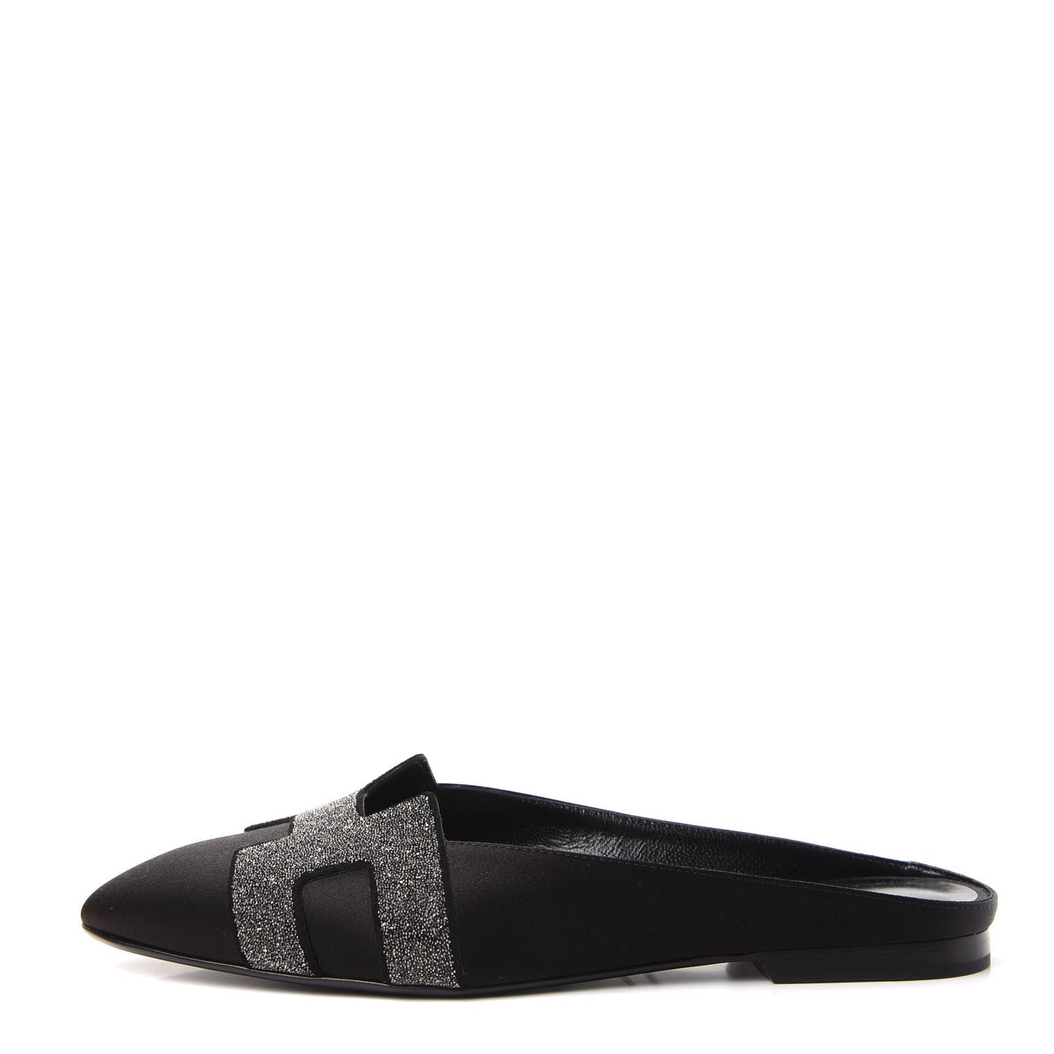 Hermes Satin Suede Goatskin Crystal Roxane Mules 37 Black 1 of 10