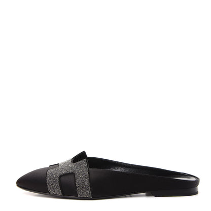 Hermes Satin Suede Goatskin Crystal Roxane Mules 37 Black 1 of 10