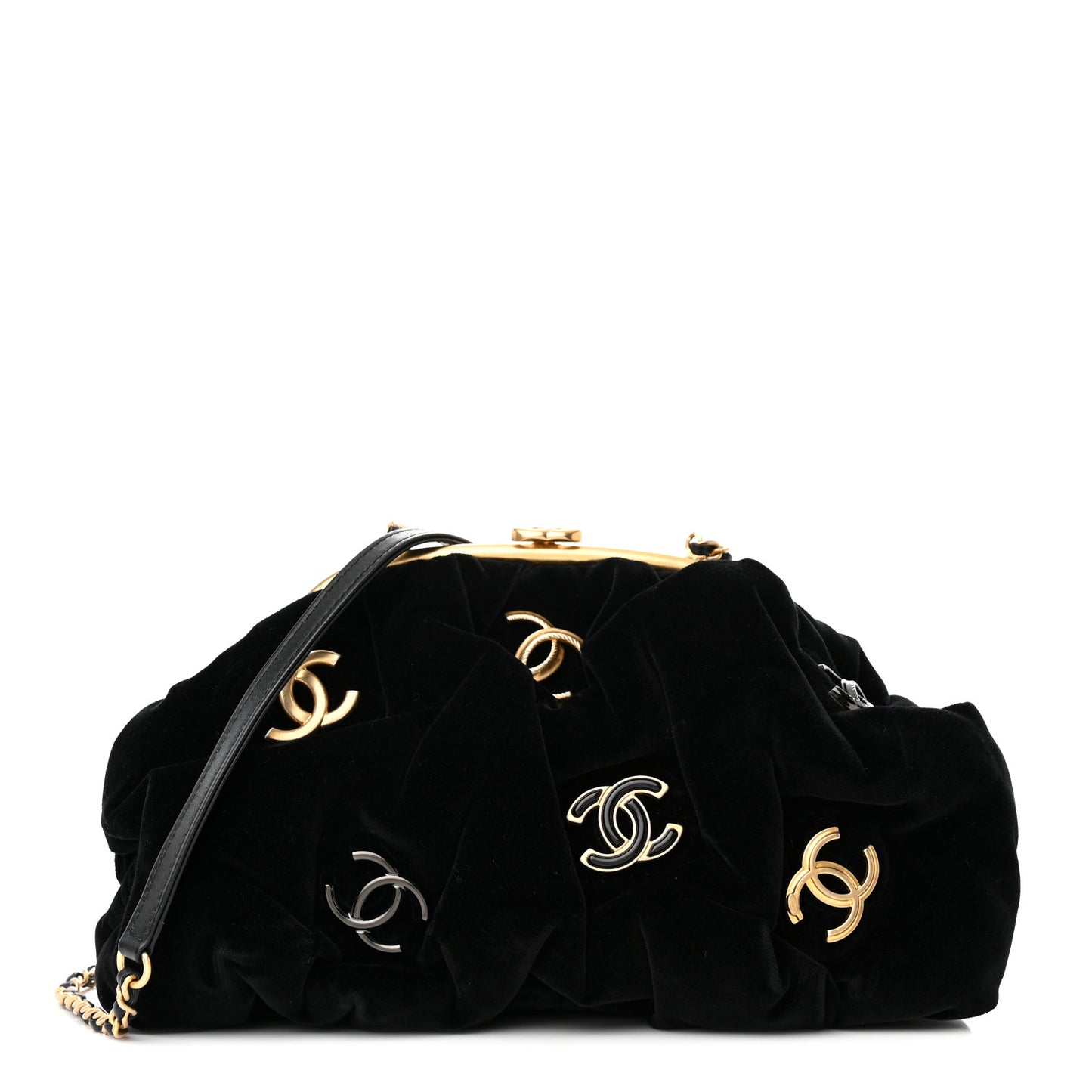 Velvet Enamel CC Kiss Lock Clutch Black