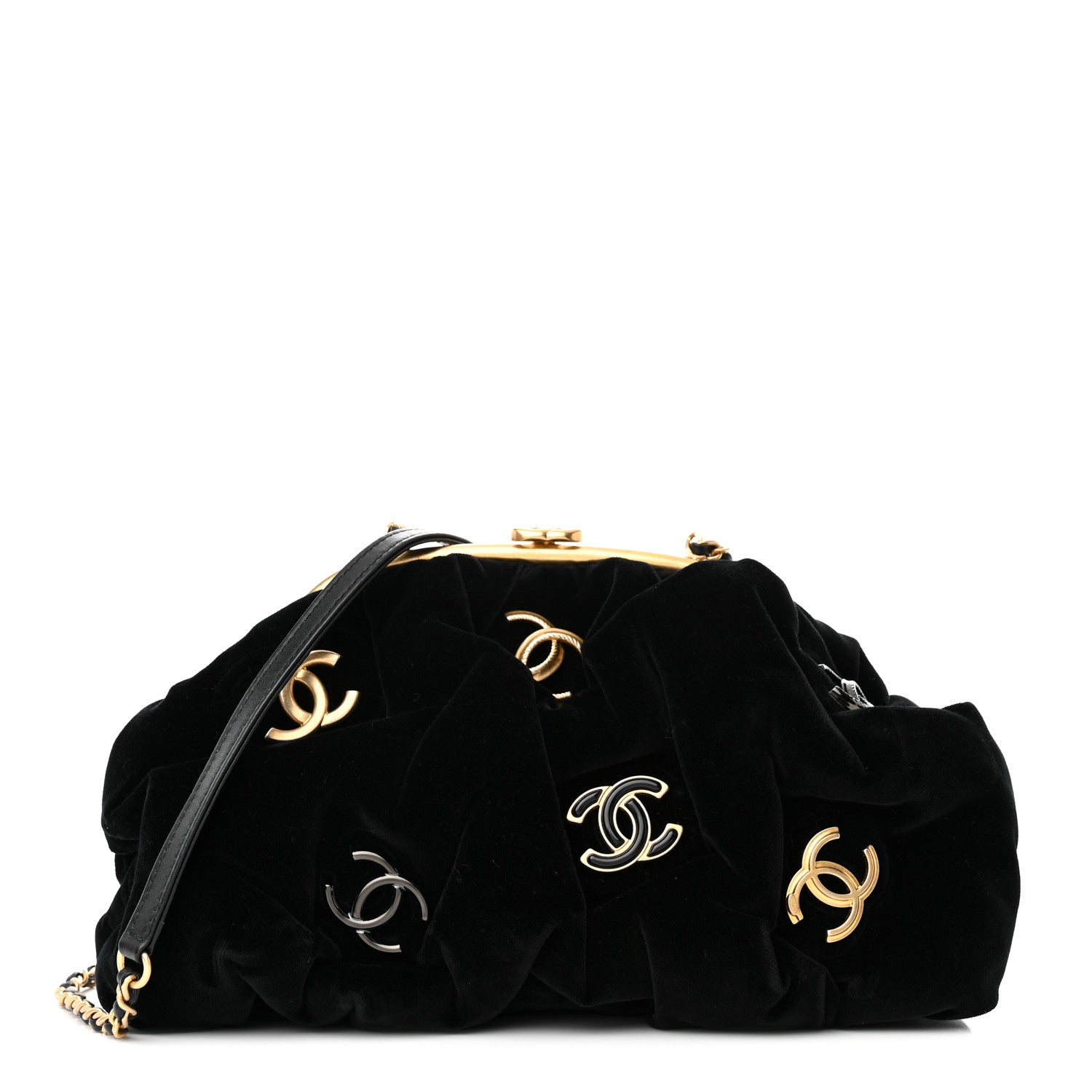 Chanel Velvet Enamel CC Kiss Lock Clutch Black 1 of 12