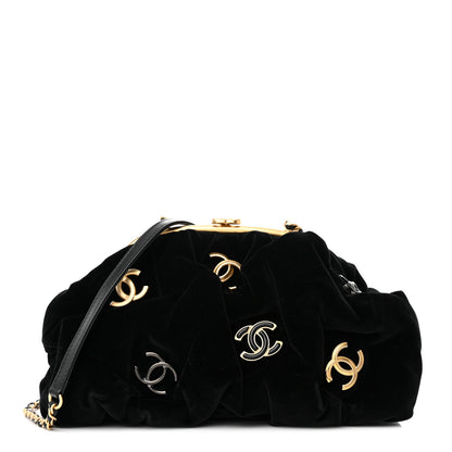 Chanel Velvet Enamel CC Kiss Lock Clutch Black 1 of 12