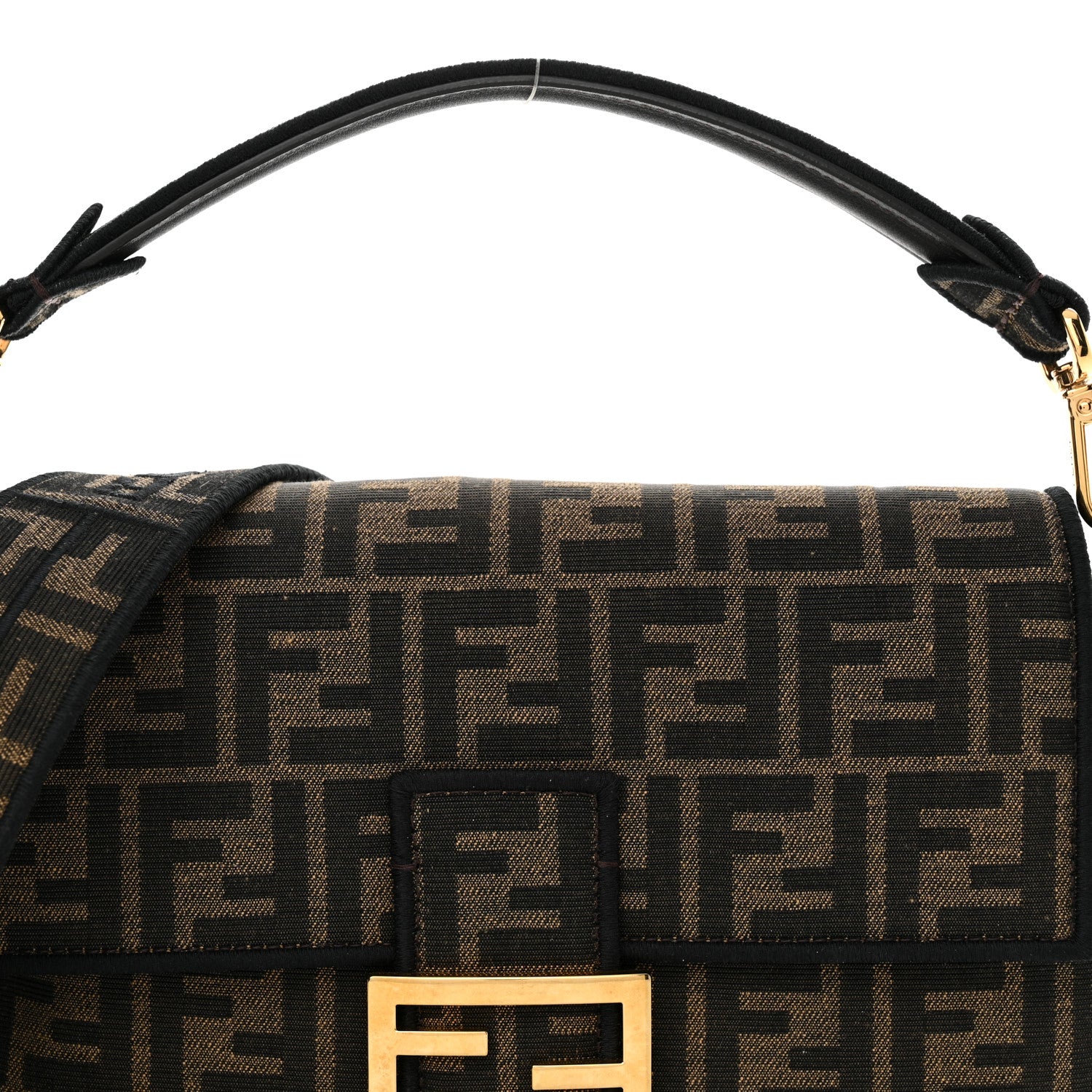 Fendi Fabric Jacquard FF 1974 Medium Baguette Tobacco Moro Black 7 of 12