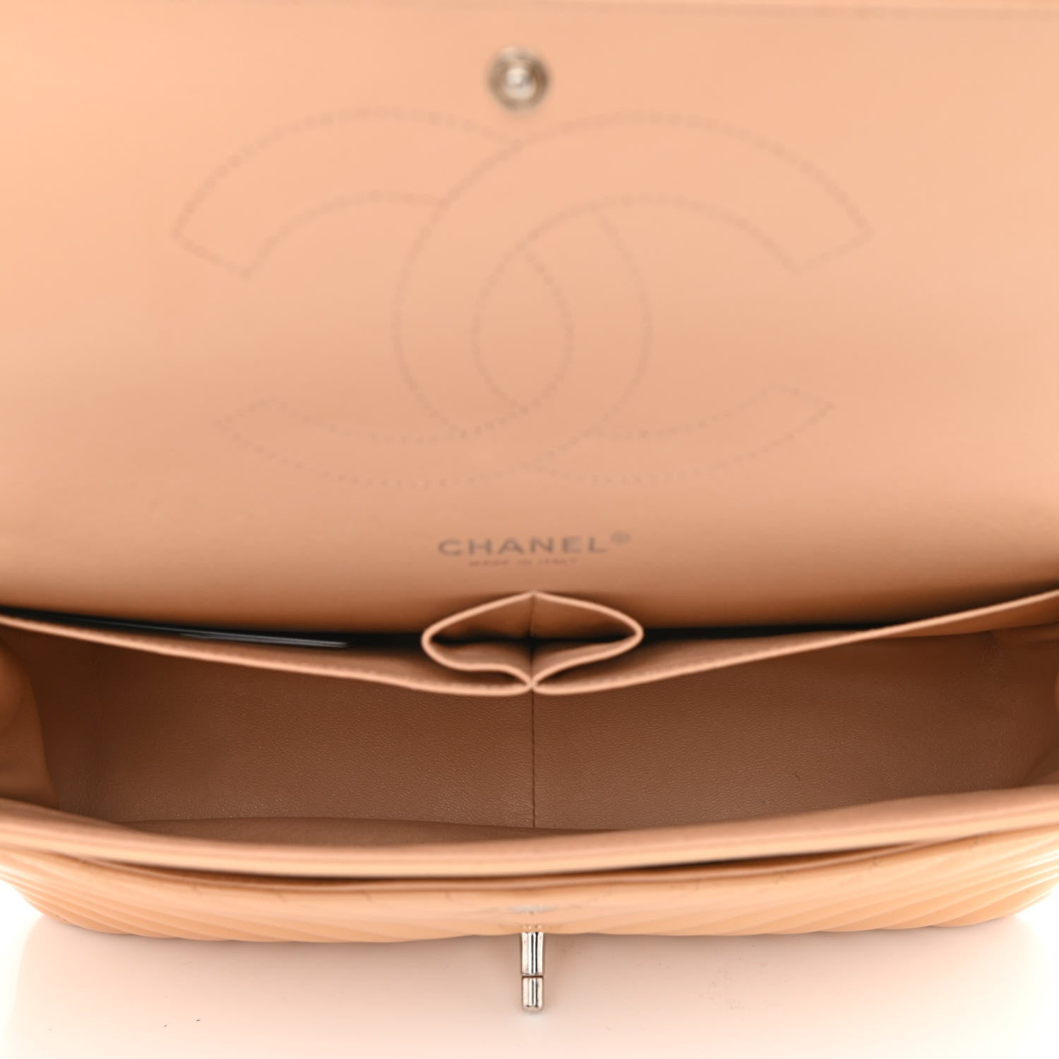 Chanel Patent Chevron Quilted Jumbo Double Flap Beige 5 of 13