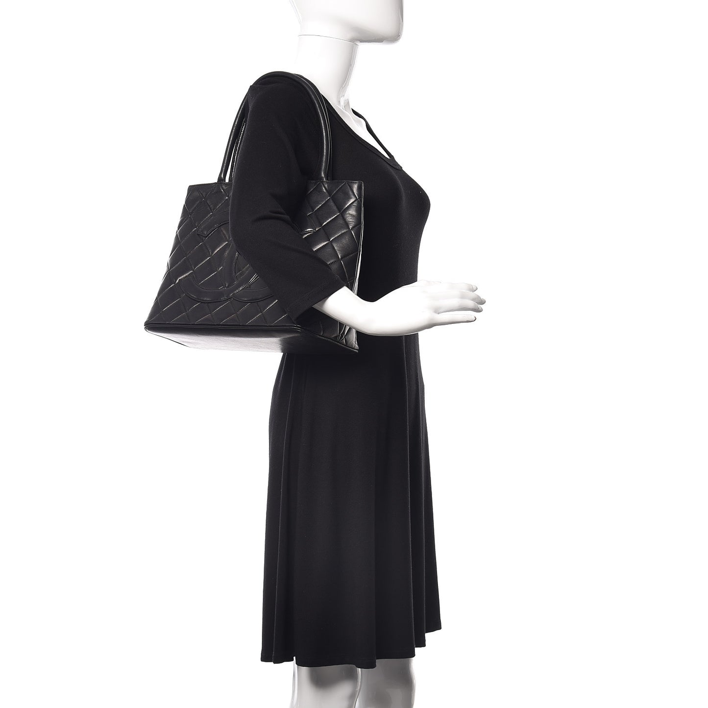 Lambskin Quilted Medallion Tote Black