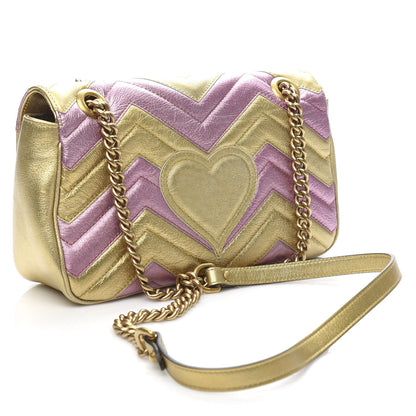 Gucci Metallic Calfskin Matelasse Small GG Marmont Shoulder Bag Gold Pink 3 of 11